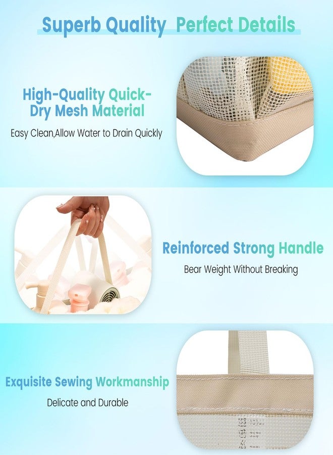 Asisnt Mesh Shower Caddy for College Dorm Room Essentials for Girls with 9 Pockets,Large-Capacity Shower Basket,Quick Dry Toiletry Tote Bag for Women,Outdoor Gym,Travel,Swim,Beach Camping Essentials-Beige - Image 3