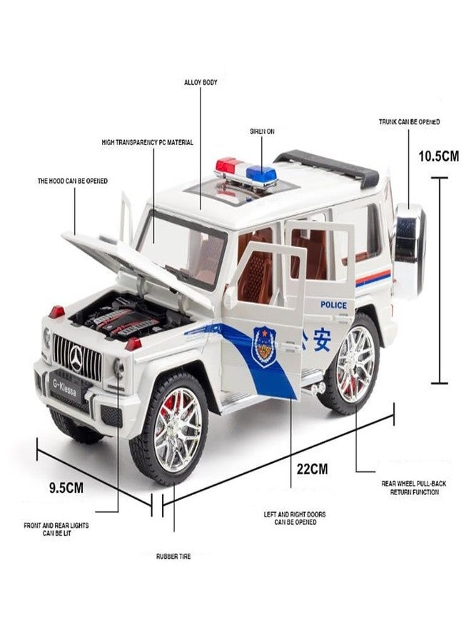 MIRTONICS سيارة لعبة شرطة ميرتونيكس بمقياس 1:24، سيارة لعبة من طراز G Wagon للأطفال، مصنوعة من المعدن المصبوب مع إضاءة وصوت وباب قابل للفتح بالسحب للخلف - Image 2
