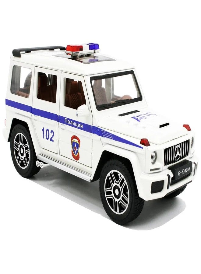 MIRTONICS سيارة لعبة شرطة ميرتونيكس بمقياس 1:24، سيارة لعبة من طراز G Wagon للأطفال، مصنوعة من المعدن المصبوب مع إضاءة وصوت وباب قابل للفتح بالسحب للخلف - Image 1