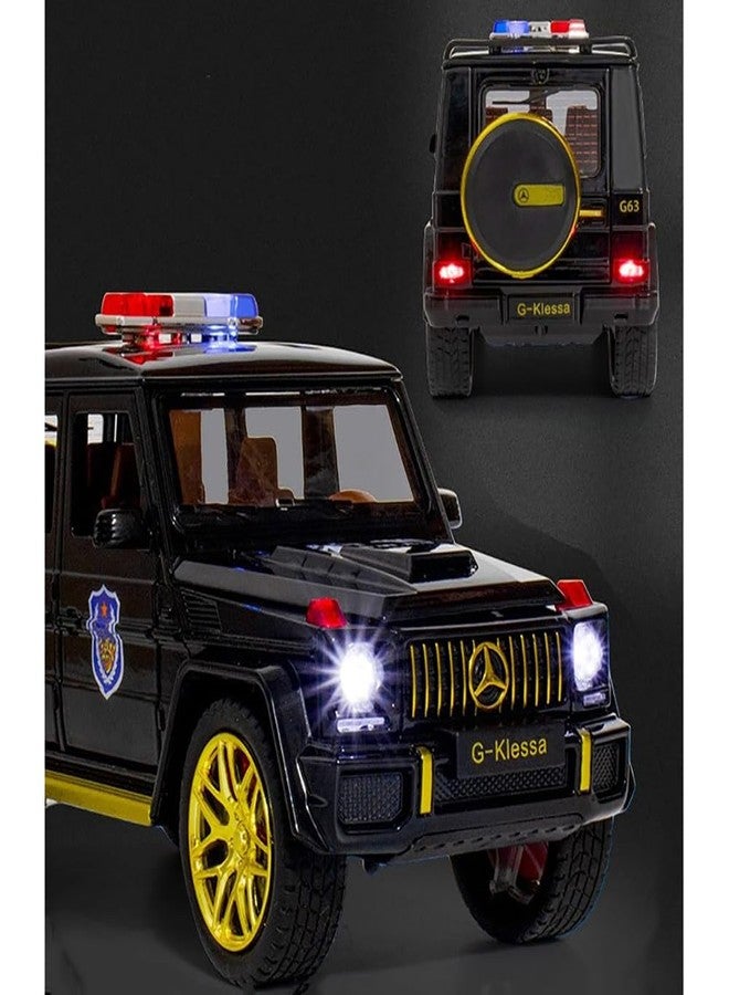 MIRTONICS سيارة لعبة شرطة ميرتونيكس بمقياس 1:24، سيارة لعبة من طراز G Wagon للأطفال، مصنوعة من المعدن المصبوب مع إضاءة وصوت وباب قابل للفتح بالسحب للخلف - Image 4