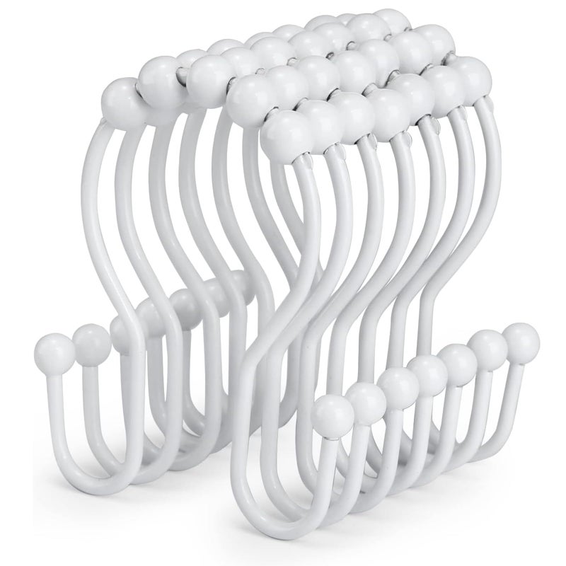 Goowin Shower Curtain Hooks 12 Pcs Shower Curtain Rings Stainless Steel Shower Curtain Hangers Double Hook Shower Curtain Hooks Smooth Sliding AntiDrop Shower Rings for Curtain White