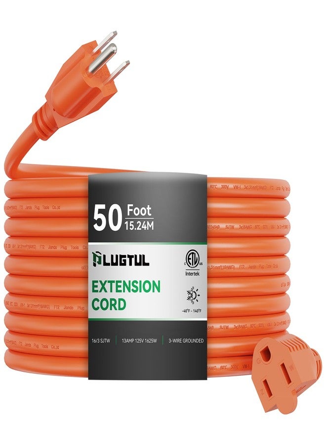 PLUGTUL Outdoor Extension Cord 50 FT Waterproof, 16/3 Gauge Heavy Duty 3 Prong Extension Cord, 13A 1625W SJTW, ETL Listed, Great for Garden and Home, Orange - Image 1