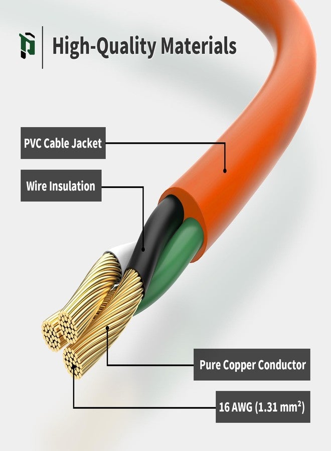 PLUGTUL Outdoor Extension Cord 50 FT Waterproof, 16/3 Gauge Heavy Duty 3 Prong Extension Cord, 13A 1625W SJTW, ETL Listed, Great for Garden and Home, Orange - Image 3