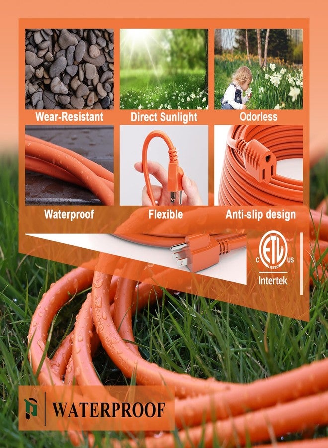 PLUGTUL Outdoor Extension Cord 50 FT Waterproof, 16/3 Gauge Heavy Duty 3 Prong Extension Cord, 13A 1625W SJTW, ETL Listed, Great for Garden and Home, Orange - Image 5