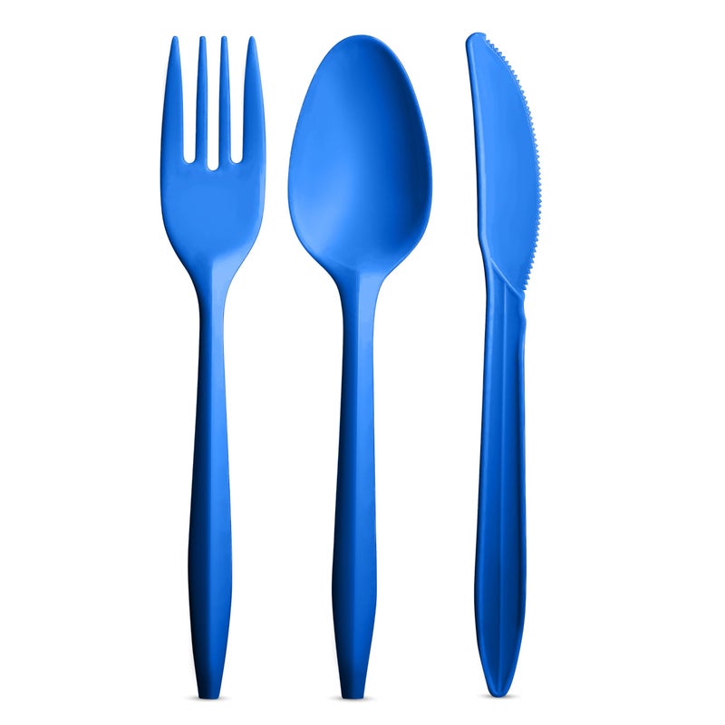 Munfix 1000 Count Blue Silverware Set  334 Plastic Forks  333 Spoons  333 Knives  Medium Weight BPA Free Disposable Cutlery Set  Bulk Combo Pack Flatware Set for Party Supplies - Image 4