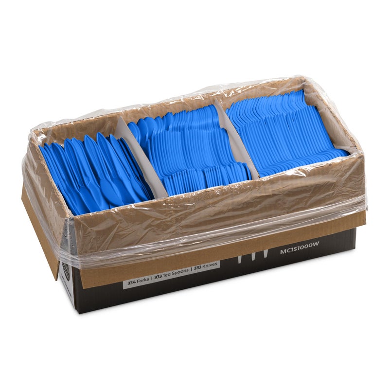Munfix 1000 Count Blue Silverware Set  334 Plastic Forks  333 Spoons  333 Knives  Medium Weight BPA Free Disposable Cutlery Set  Bulk Combo Pack Flatware Set for Party Supplies - Image 2