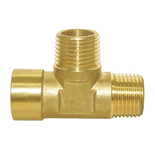 Joywayus Brass Pipe Fitting Barstock Tee 3 Way NPT 1/2" Male x 1/2" Male x 1/2" Female Hose Fitting - Image 1