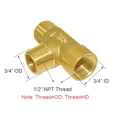 Joywayus Brass Pipe Fitting Barstock Tee 3 Way NPT 1/2" Male x 1/2" Male x 1/2" Female Hose Fitting - Image 2