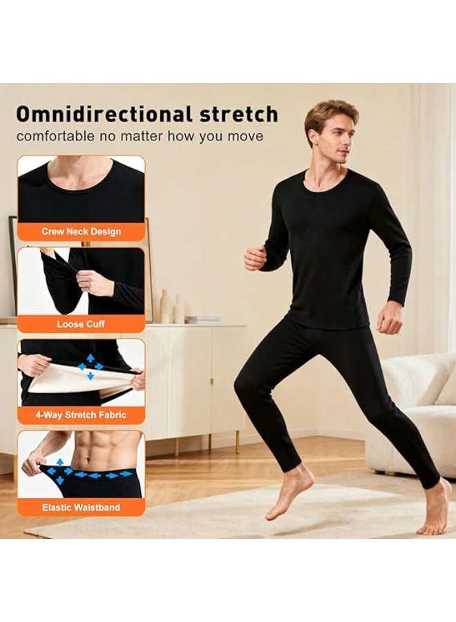 INSIJAM Men's Thermal Underwear Set Long Johns Ultra Soft Fleece Men Long Sleeve Pajama Top and Bottom Set Lined Base Layer Set for Cold Weather - Image 2