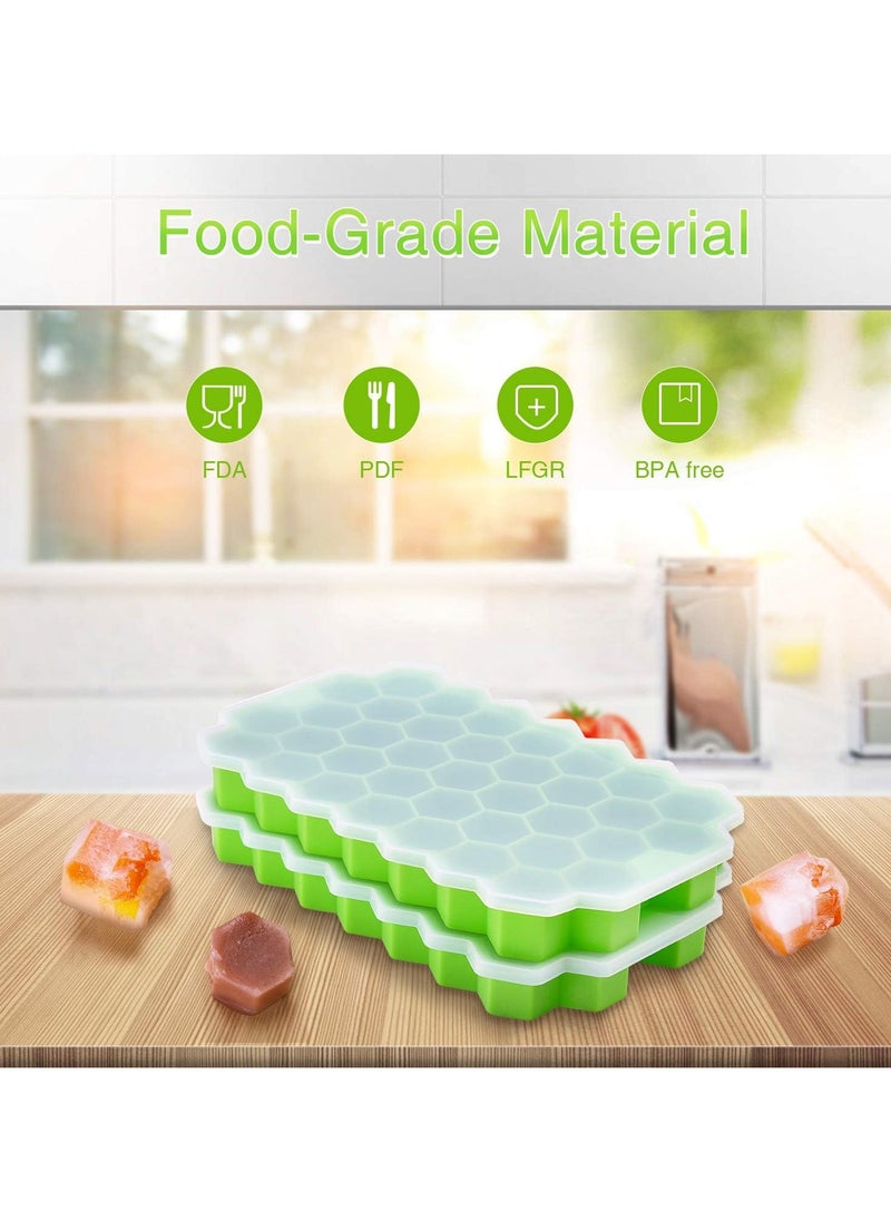 Generic - 3-Pack Silicone Ice Cube Trays with Lids – 37-Cavity Honeycomb Molds, BPA-Free, Flexible & Freezer Safe - Image 1