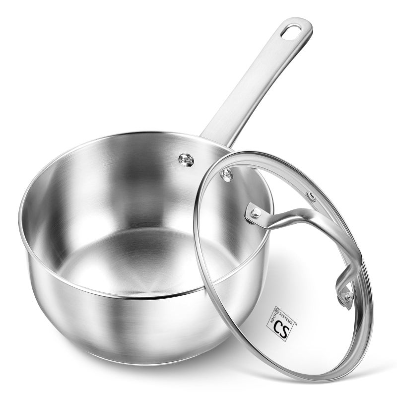 KOCH SYSTEME CS 1 Quart Stainless Steel Saucepan 1 Quart Saucepan with Lid Premium Steel Sauce Pan Indutcion Sauce Pan with Lid Small Sauce Pot Stainless Steel Pot 1 QT Oven Safe