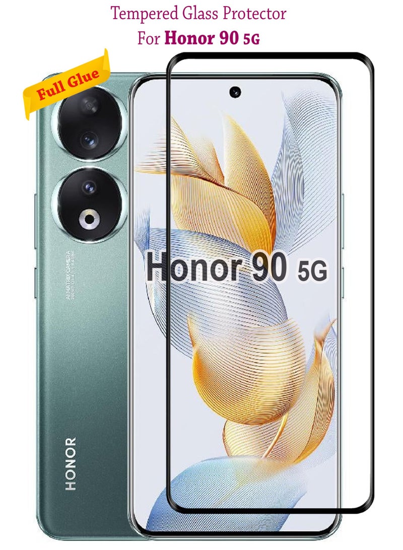جلاس لاصقة حماية زجاجية للشاشة بتغطية كاملة منحنية الأطراف بغراء كامل لهاتف هونر 90 5G - أسود - Image 1
