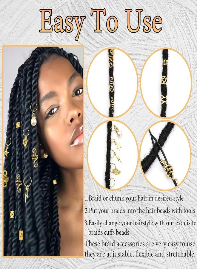 MASSMOT 217PCS Hair Jewelry for Women Braids Hair Charms for Dreadlocks, Adjustable Metal Hair Pendants Rings Cuffs Clips Hair Extension Accessories for Girls - Image 5