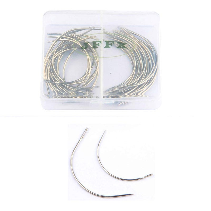 JFFX 50 Pieces C Needles for Sewing C Type Curved Wig Making Needle Hand Sewing Needle Upholstery Carpet Leather Canvas Repair Weaving Needles