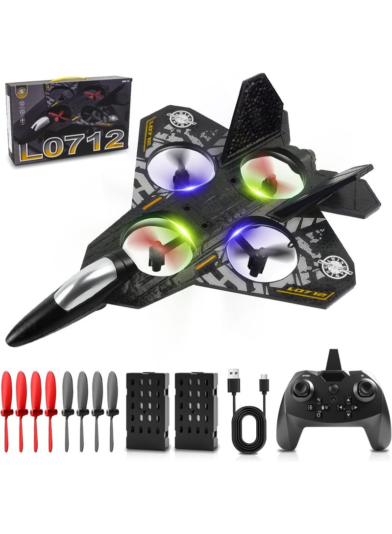 RC Plane, 2,4 GHz Remote Control Plane with 2 Batteries, 360° Surround Remote Control Airplane with LED, 6-Axis Gyro RemoteControl Aeroplane for Kids Adults Beginners (Grey) - Image 1