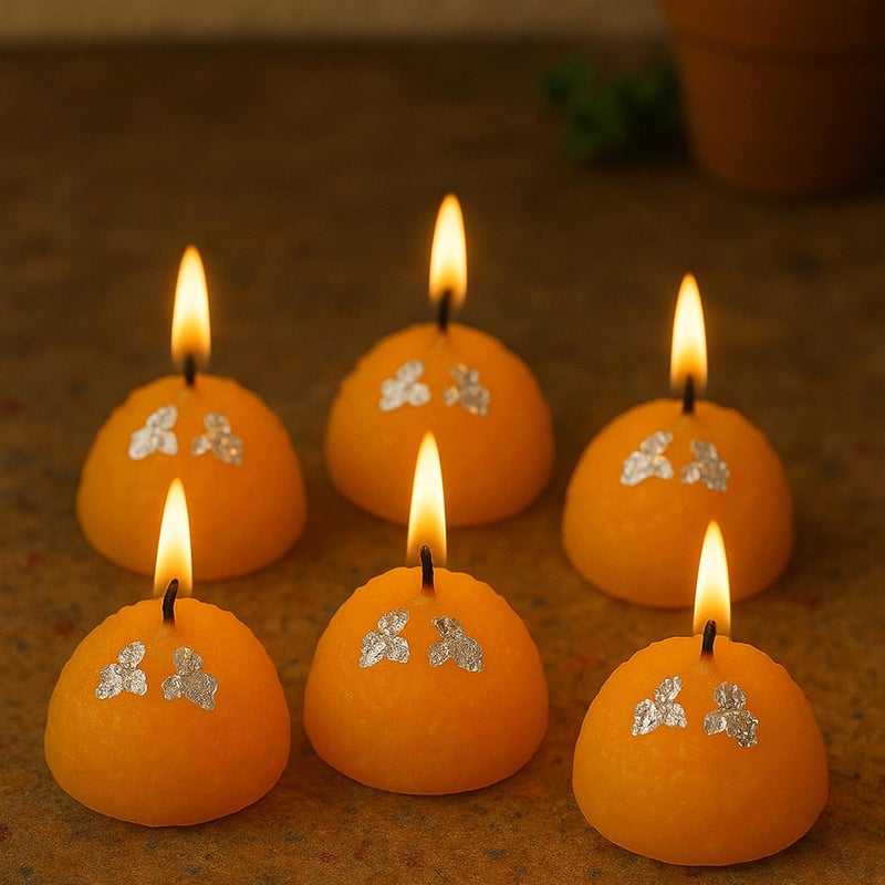 CraftVatika شموع لتزيين ديوالي مجموعة من 6، شموع شمع الصويا عنصر زينة احتفالي بشكل موداك شمعة فريدة من نوعها عناصر تزيين بوجا للمنزل، هدايا ديوالي للأصدقاء والعائلة (عبوة من 6) - Image 1