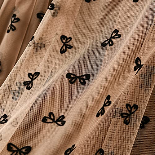 Dirholl Women's A-Line Fairy Patterned Elastic Waist Ruffle Tulle Layered Midi Skirt Bowknot Khaki - Image 3