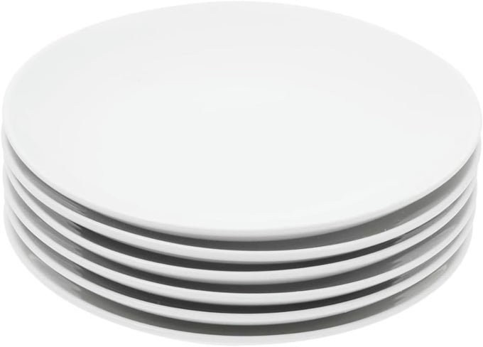 CERAMIC APPETIZER PLATES SET OF 6 WHITE DESSERT PLATES 8 INCH SMALL DINNER PLATES MODERN ROUND SALAD PLATES PORCELAIN SERVING DISHES FOR SNACK BREAD FRUIT MICROWAVE DISHWASHER SAFE