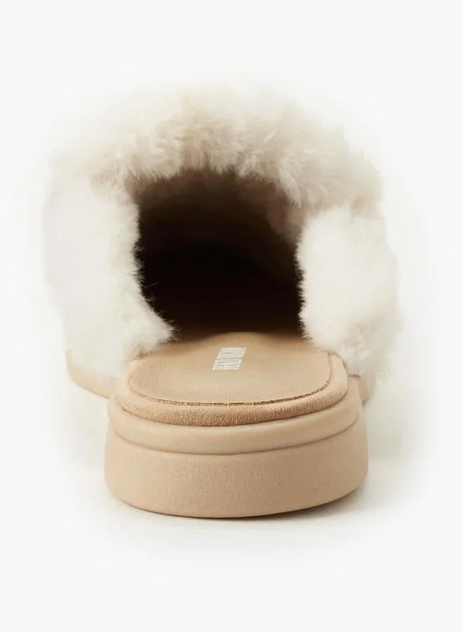 Renzo Ruganni BEIGE Women Faux Fur Mules for Women | Best Price UAE