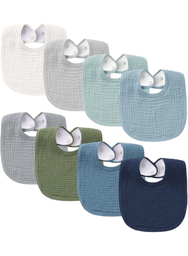 Muslin Baby Bibs 8 Pack Baby Bandana Drool Bibs Cotton for Unisex Boys Girls, 8 Solid Colors Set for Teething Drooling - Image 1