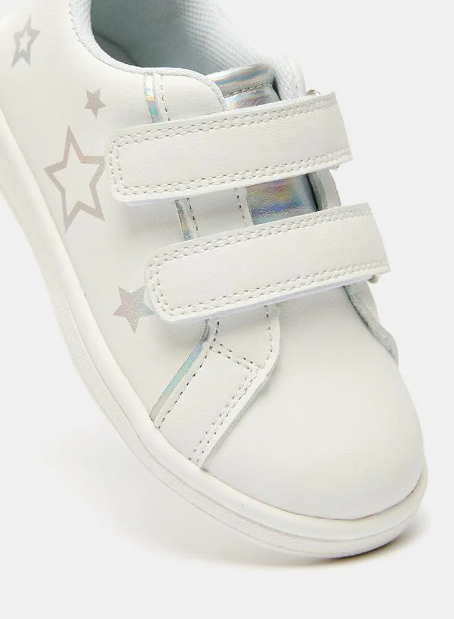JUNIORS Star Print Sneakers with Hook and Loop Closure