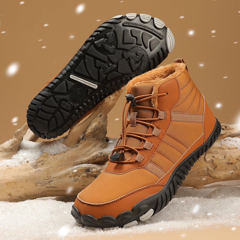 Cross-border Cotton Shoes Snow Boots Barefoot Shoes High-top Lovers Waterproof Outdoor Shoes fleece-lined Warm sneaker for Men and Women 8820 brown