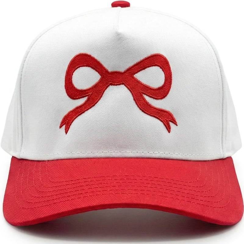 Funky Junque Two Tone Vintage Snapback Hat - Bow - Red/Beige - Image 1