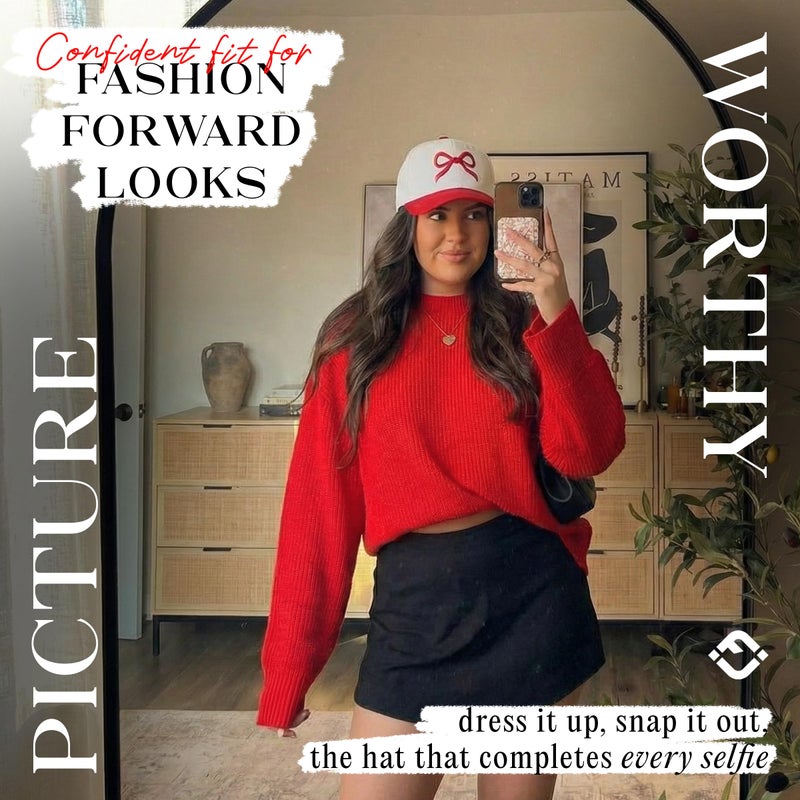 Funky Junque Two Tone Vintage Snapback Hat - Bow - Red/Beige - Image 2