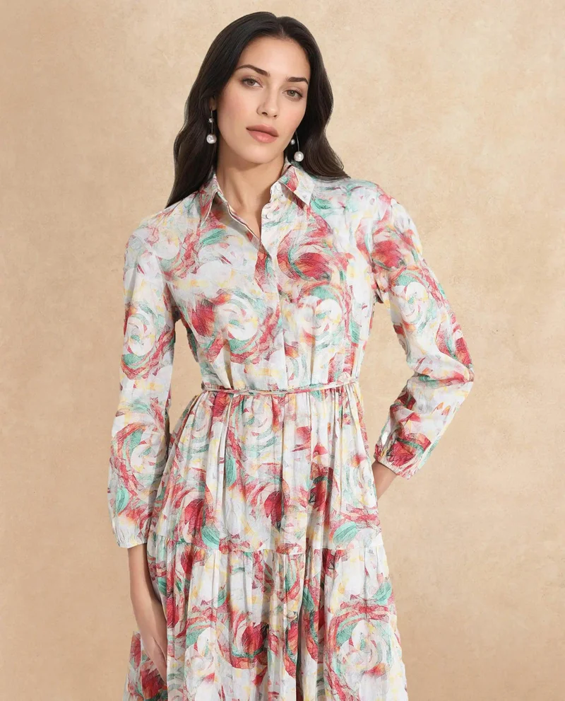 Rareism Women's Abstract Print Midi Dress