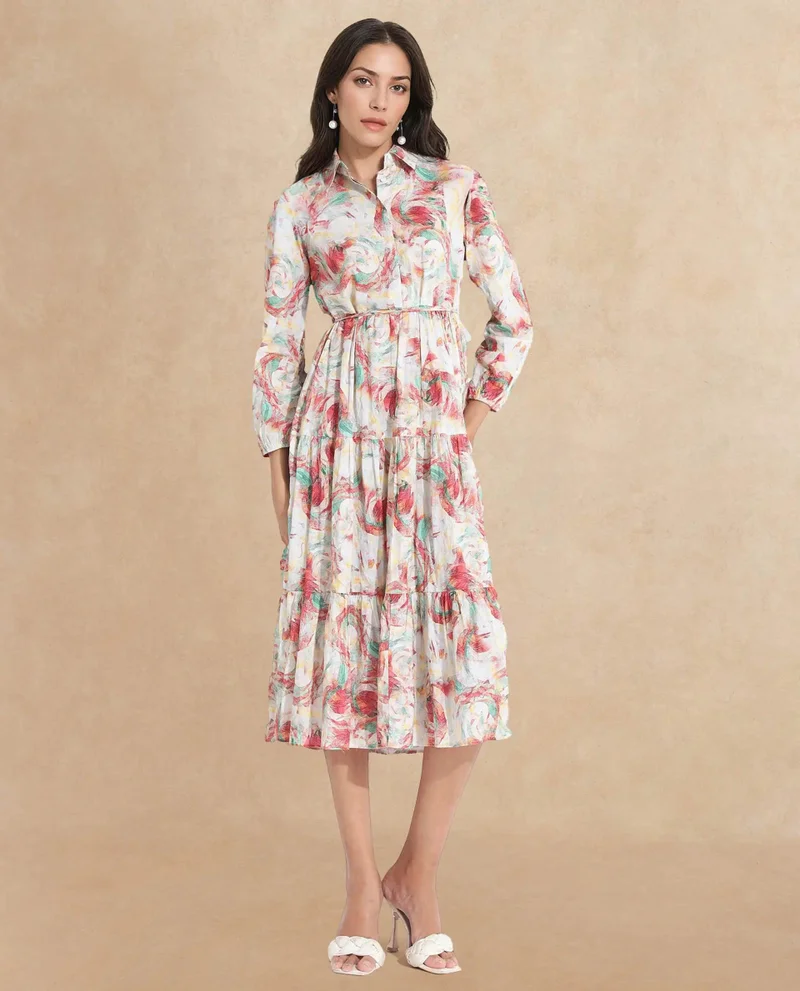 Rareism Women's Abstract Print Midi Dress