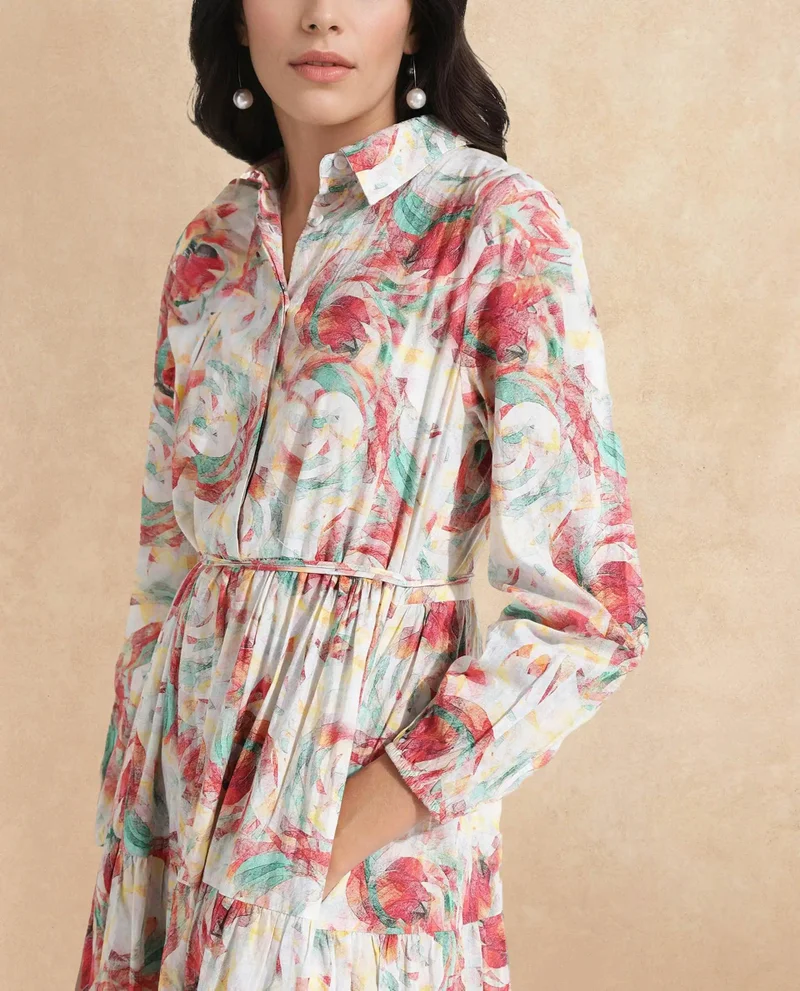 Rareism Women's Abstract Print Midi Dress