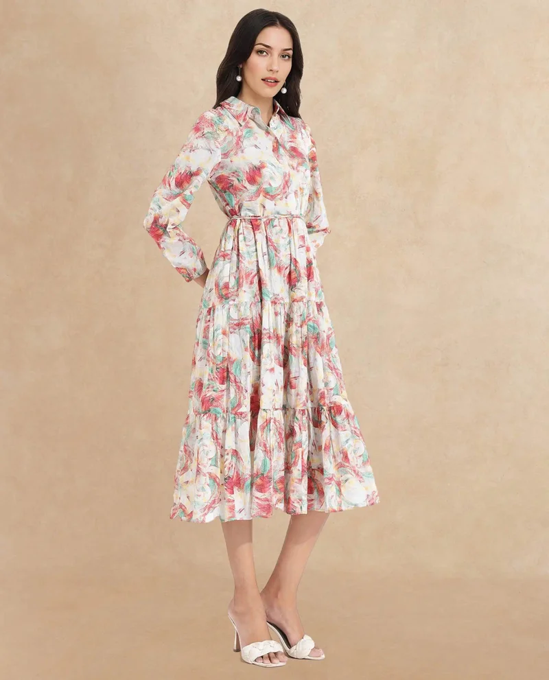 Rareism Women's Abstract Print Midi Dress