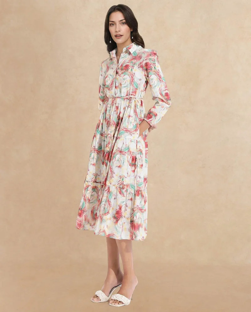 Rareism Women's Abstract Print Midi Dress