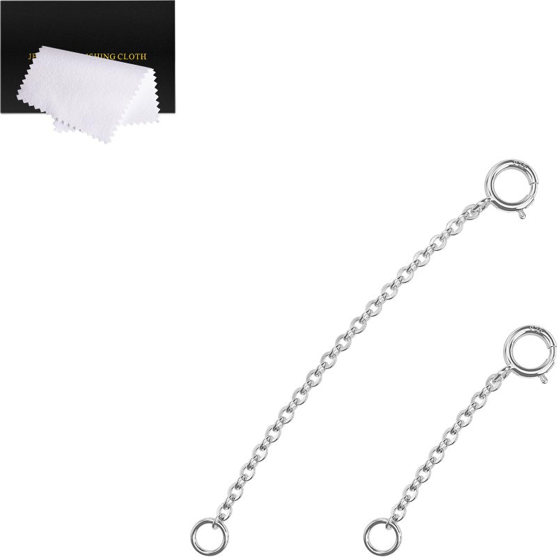 VANBARIS Necklace Extender Silver, 925 Sterling Silver Necklace Extender Chain Bracelet Anklet Jewelry Extensions for Women, 2 Piece Set (1, 2 Inches) - Image 1