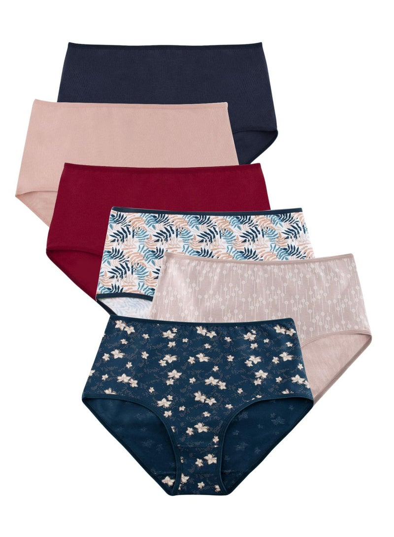 Milk Pack of 6 Comfy Cotton High Brief Panties Underwear for Women - Image 1