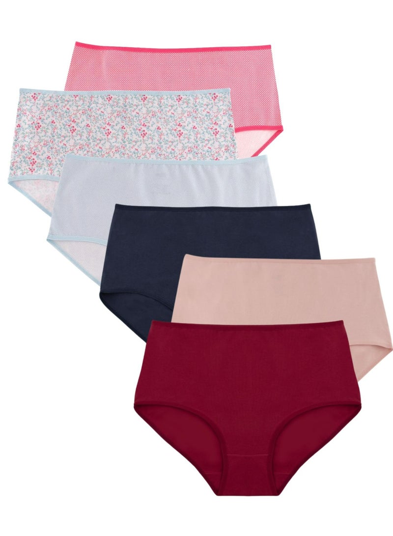 Milk Pack of 6 Comfy Cotton High Brief Panties Underwear for Women - Image 2