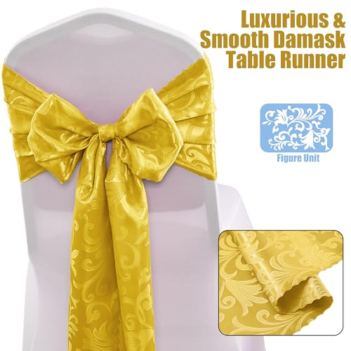 RUDONG M 2 Pack Gold Satin Table Runners 12 x 108 Inch, Long Silky Damask Table Runner Decor, Bright Smooth Jacquard Dining Table Runners for Weddings, Banquet, Parties Dinner Decoration - Image 3