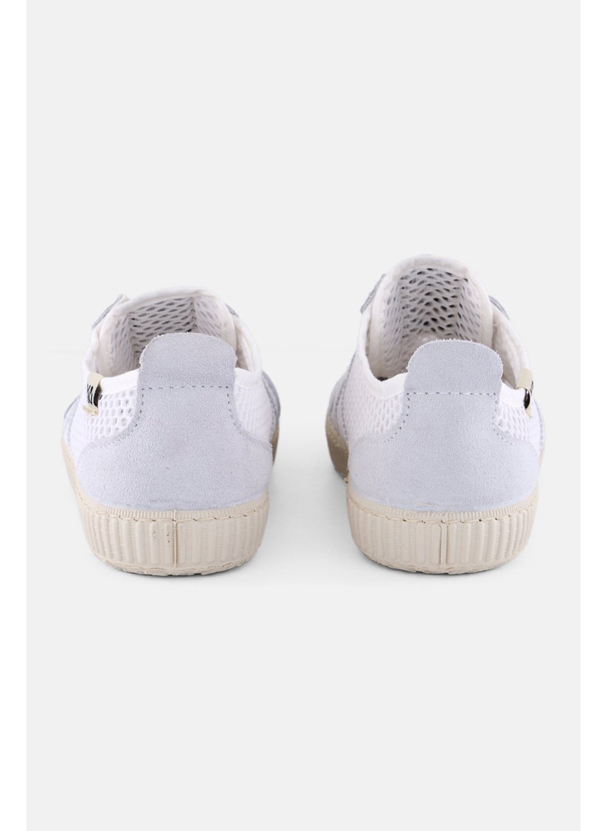 Victoria - Women Lace Up Micro Suede Casual Shoes, White - Image 1