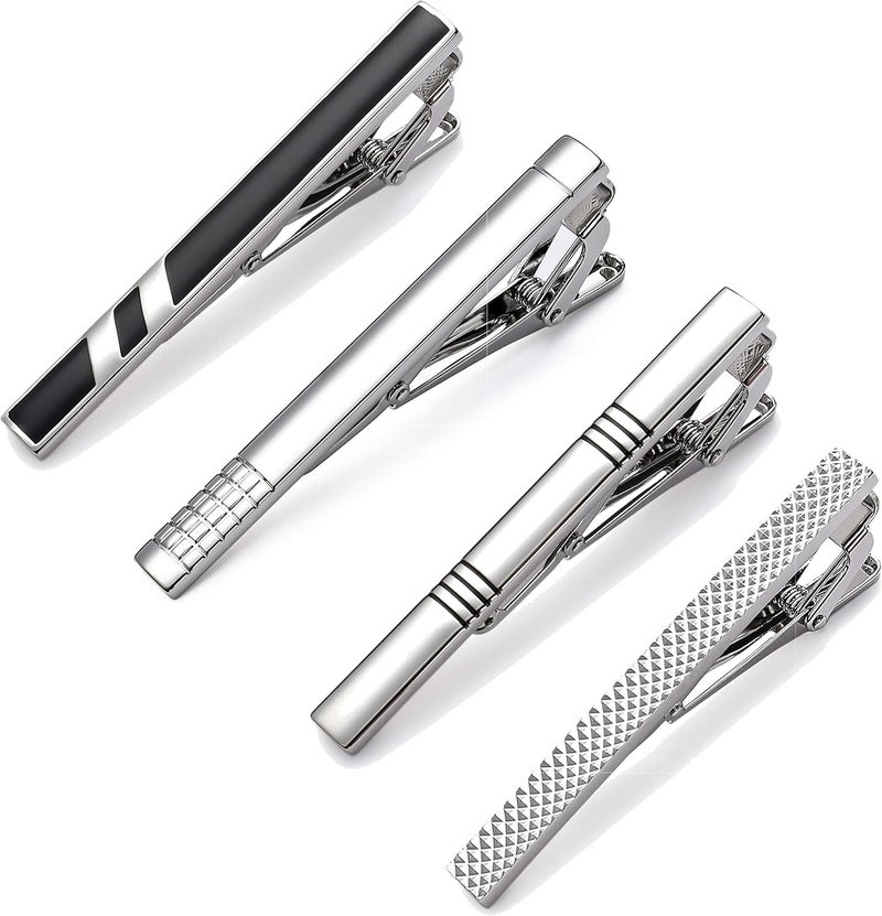 MOZETO Tie Clips for Men, Classic Style Silver Tie Bar Set for Regular Ties Luxury Box Gift Ideas - Image 1
