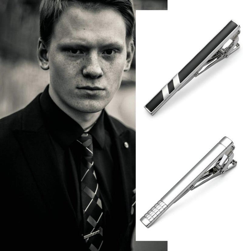 MOZETO Tie Clips for Men, Classic Style Silver Tie Bar Set for Regular Ties Luxury Box Gift Ideas - Image 5