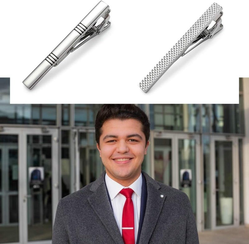 MOZETO Tie Clips for Men, Classic Style Silver Tie Bar Set for Regular Ties Luxury Box Gift Ideas - Image 4