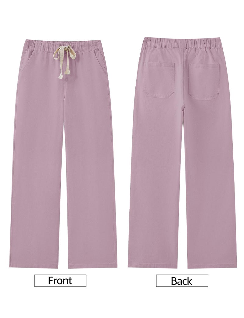 luvamia Wide Leg Jeans Woman High Waisted Trendy Pull On Elastic Waist Drawstring Stretchy Denim Jean Pants with Pockets Pink Pants for Women Bleached Mauve Medium Fits Size 8 Size 10 - Image 5