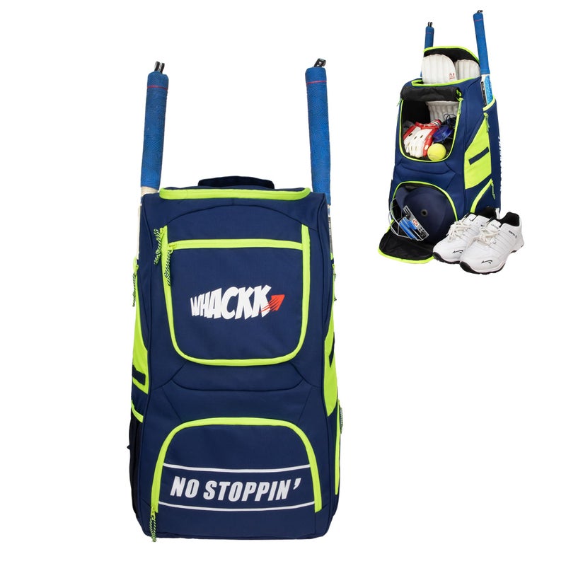 WHACKK Crowe 60L Unisex Navy Cricket Kit Bag Backpack | Youth Size | 2 Bat | Shoe/Helmet Pocket | Main Compartment 14.75" Leg Pad | Bottle Holder | Easy Access Pocket | Player Edition Youth - Image 4