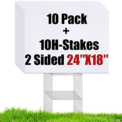 WENWELL 10 Large Blank Yard Signs with Stakes 18 x 24",Corrugated Plastic Lawn Sign kit for Estate Garage Sale,Party,Birthday,Wedding,Campaign,Parking,Make your own Outdoor Sign - Image 1