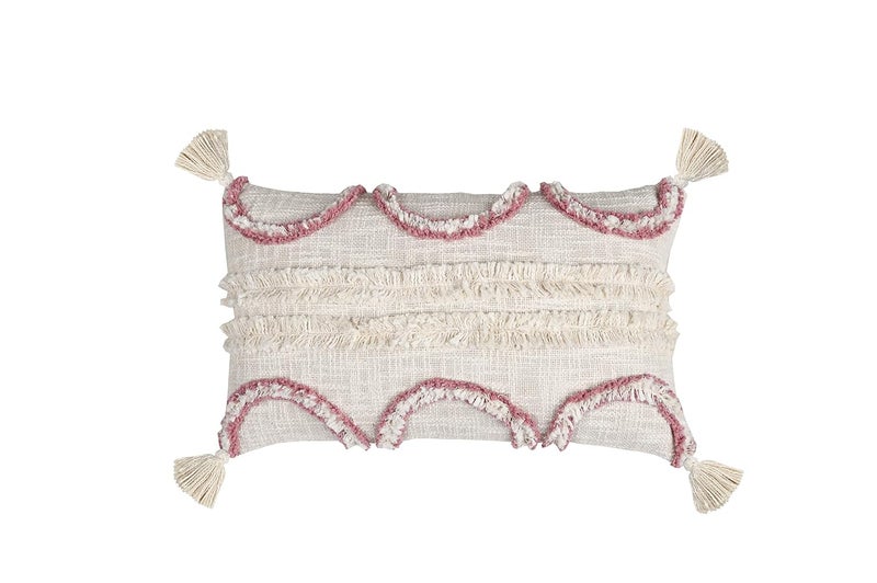 IMPEXART PVT LTD Cotton 12X20 Inches Ivory Base Boho Shaggy Rectangle Geometric Desgin Cushion Cover with Tassel for Decor Couch Sofa Bedroom Living Room Farmhouse Indoor Outdoor - Image 2