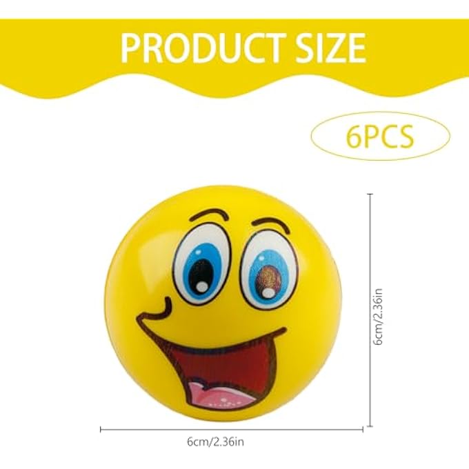 Tabanzhe 6 Pcs Stress Balls, Soft PU Squeeze Fidget Balls with 6 Funny Expressive Faces Sensory Hand Exercise Anxiety Relief Ball Set, Six Colours - Image 2