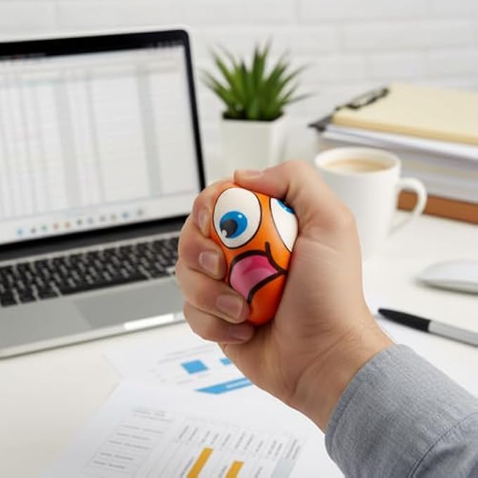 Tabanzhe 6 Pcs Stress Balls, Soft PU Squeeze Fidget Balls with 6 Funny Expressive Faces Sensory Hand Exercise Anxiety Relief Ball Set, Six Colours - Image 4