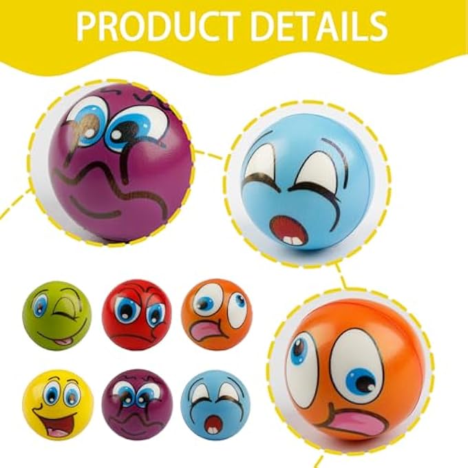 Tabanzhe 6 Pcs Stress Balls, Soft PU Squeeze Fidget Balls with 6 Funny Expressive Faces Sensory Hand Exercise Anxiety Relief Ball Set, Six Colours - Image 3