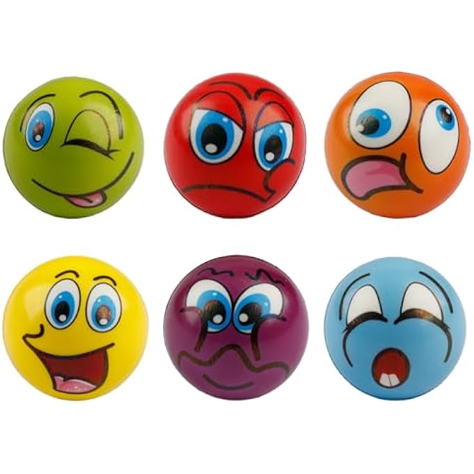 Tabanzhe 6 Pcs Stress Balls, Soft PU Squeeze Fidget Balls with 6 Funny Expressive Faces Sensory Hand Exercise Anxiety Relief Ball Set, Six Colours - Image 1