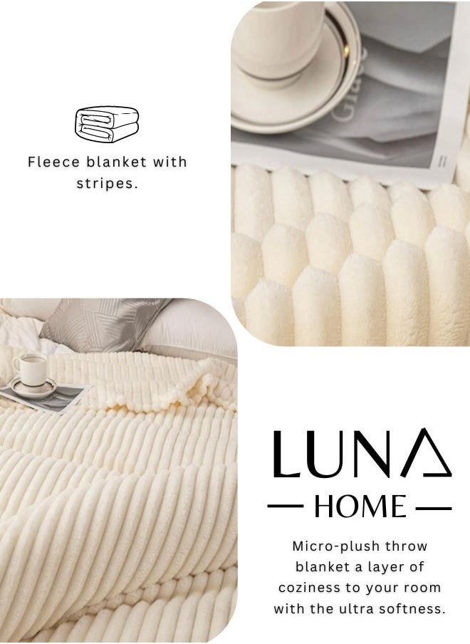 LUNA Home Throw Striped Blanket Super Soft, Off White Color  - Image 4